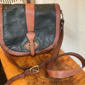 Fossil Vintage Black and Brown Leather Crossbody Bag with wallet